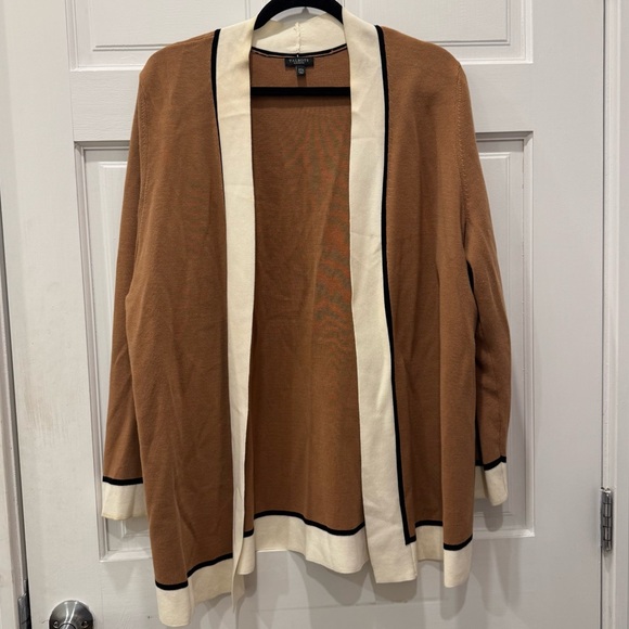 Talbots Sweaters - Talbots Open Front Cardigan 2XP Plus Petite Brown White Colorblock Cotton Rayon